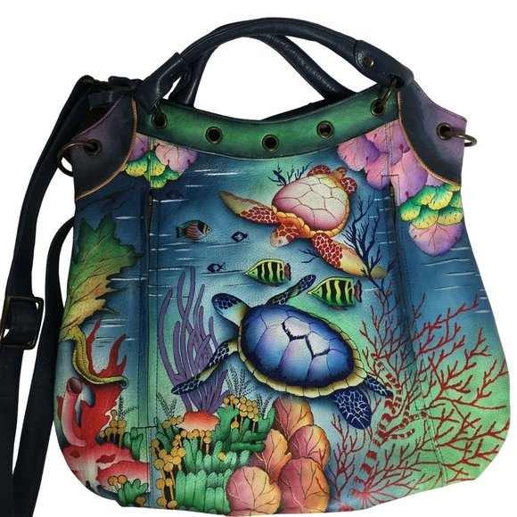 Anuschka Handbags - Anuschka NEVER USED Handpaint Leather XL Convertible Tote Ocean Turtle